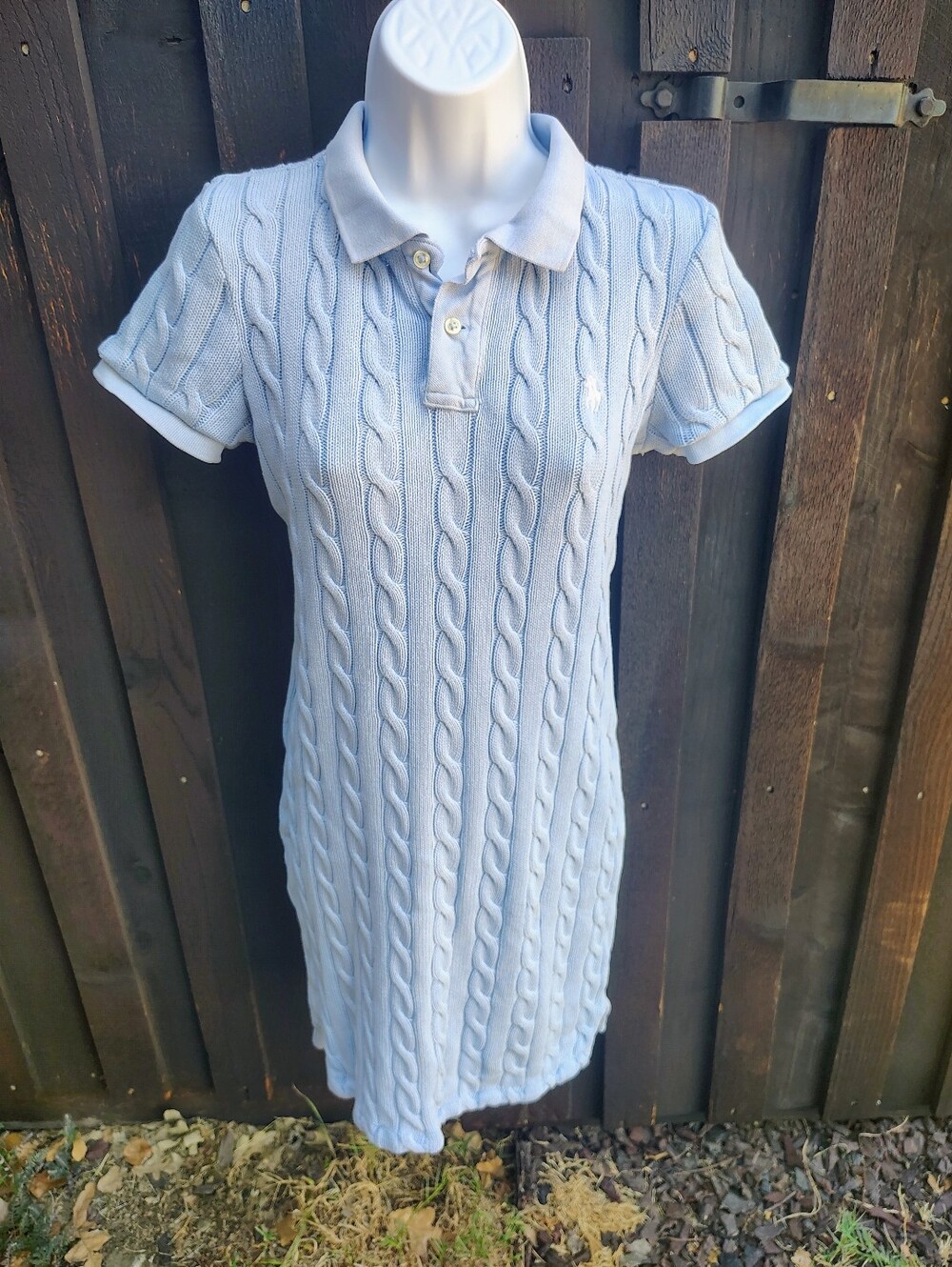 Ralph Lauren Polo Cable Knit Polo Dress in Light Blue